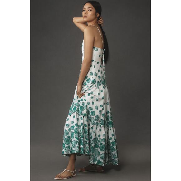 NWT Anthropologie Maeve Halter Tiered Maxi Dress $188 PLUS 1X White Green - Picture 6 of 7